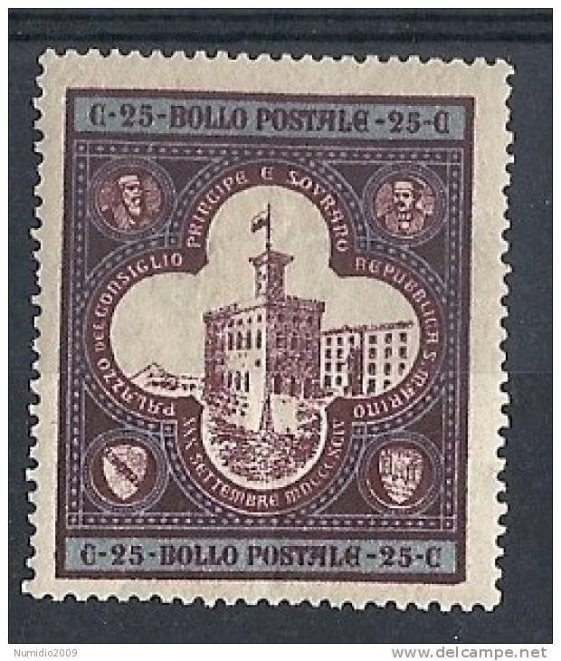 1894 SAN MARINO PALAZZO DEL GOVERNO 25 C MH * - R8766-3 - Unused Stamps