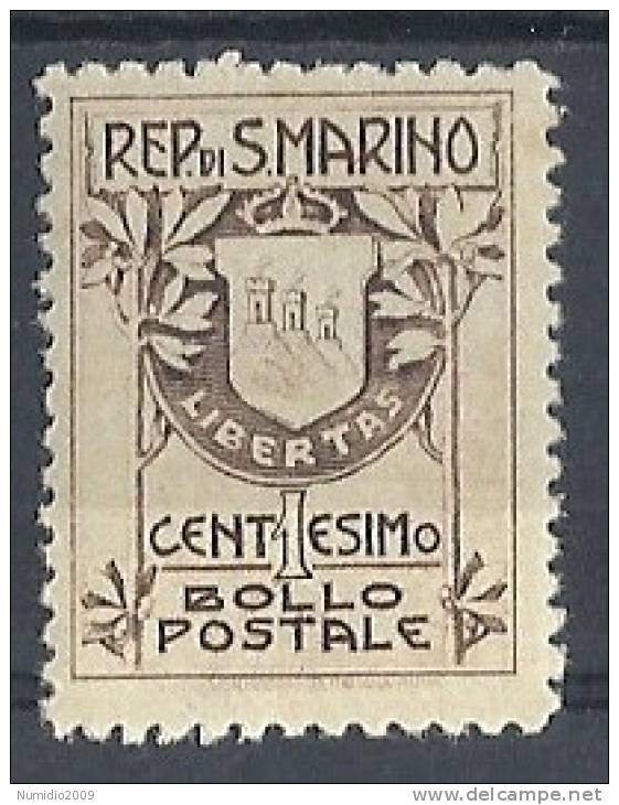 1910 SAN MARINO STEMMA 1 CENT MH * - RR8766 - Neufs