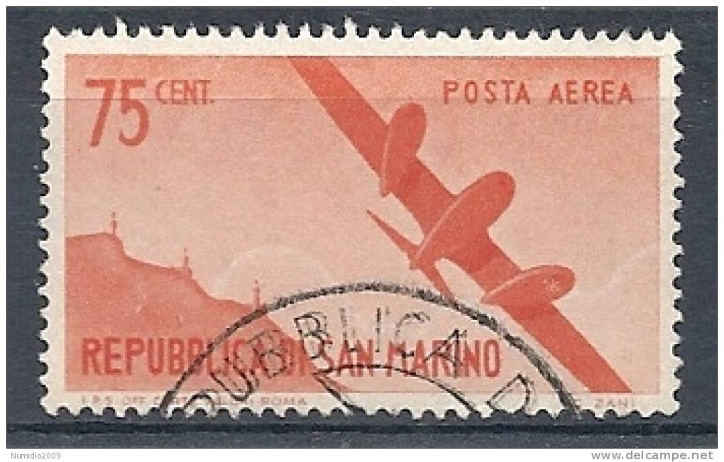 1946 SAN MARINO USATO POSTA AEREA VEDUTE 75 C - RR8767 - Luchtpost