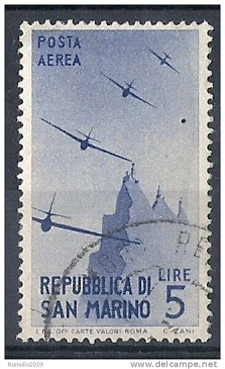 1946 SAN MARINO USATO POSTA AEREA VEDUTE 5 £ - RR8768 - Luftpost