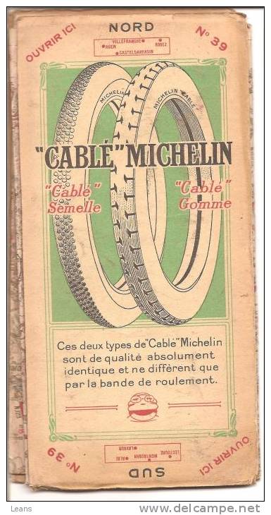 TRES VIELLE CARTE MICHELIN DE FRANCE  No39 AGEN - MONTAUBAN - Cartes Routières