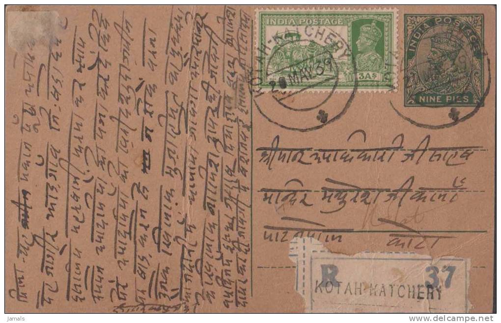 Br India King George V, Postal Card, Registered, Bearing 3 An KG VI Bullock Cart, India As Per The Scan - 1911-35 Roi Georges V