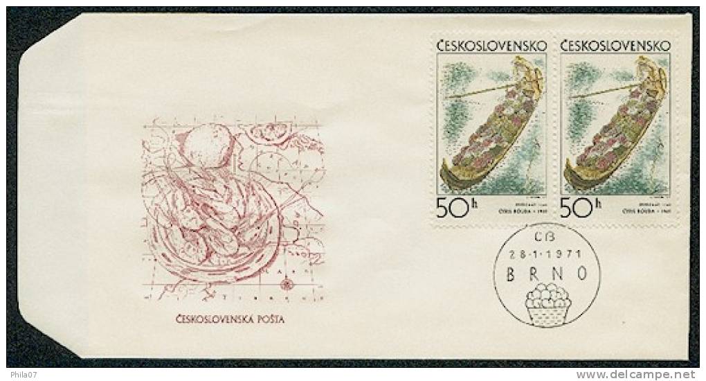 Czechoslovak - Envelope With Image Of Seafood And Two Stamps With Image Of Transportation Of Agricultural Product By Wat - Alimentation