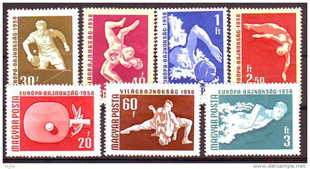 HUNGARY - 1958. European Table-tennis & Swimming Championships & World Wrestling Championships - MNH - Nuovi