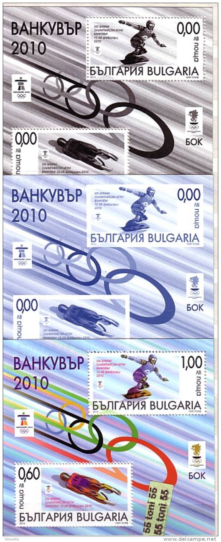 2010 Winter Olympic G.- Vancouver S/S + 2 Special S/S -missing Value (perf./ Imperf.) Bulgaria / Bulgarie - Winter 2010: Vancouver