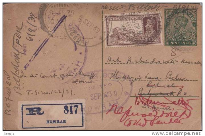 Br India King George V,  Postal Card, Registered, Train, Locomotive, India As Per The Scan - 1911-35 King George V