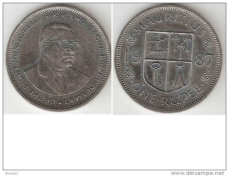 *mauritius 1 Rupee 1987  Km 55  Xf+ - Mauricio