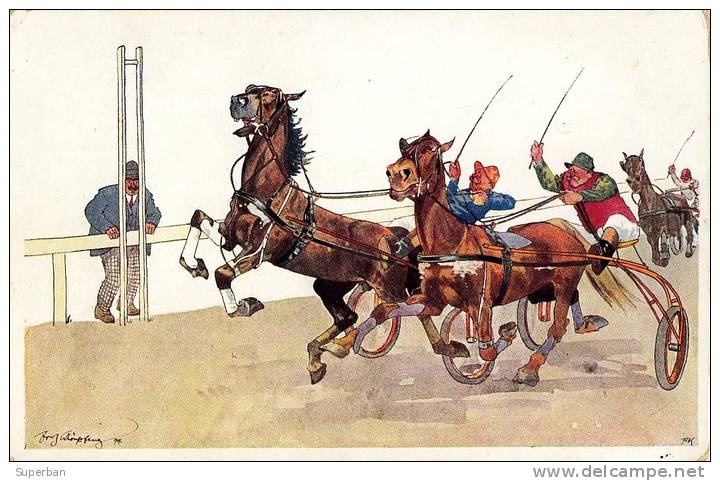 HARNESS RACE - SULKY / COURSE De TROT ATTELÉ - ILLUSTRATION SIGNÉE / ARTIST SIGNED : SCHOENPFLUG - 1909 (i-331) - Reitsport