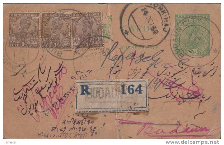 Br India King George V, Postal Card, Registered, India As Per The Scan - 1911-35 Roi Georges V