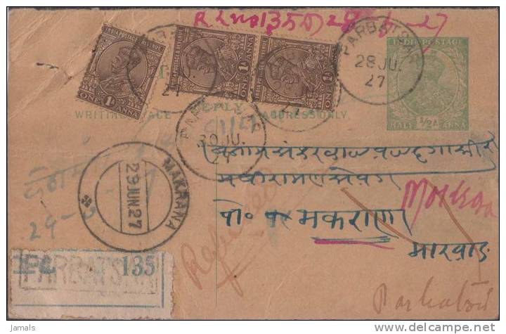 Br India King George V, Postal Card, Registered, India As Per The Scan - 1911-35 Roi Georges V