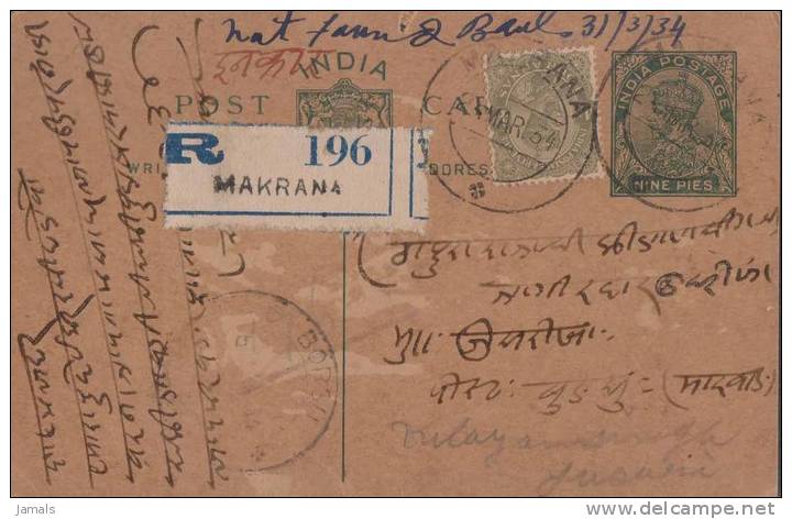 Br India King George V, Postal Card, Registered, India As Per The Scan - 1911-35 Roi Georges V