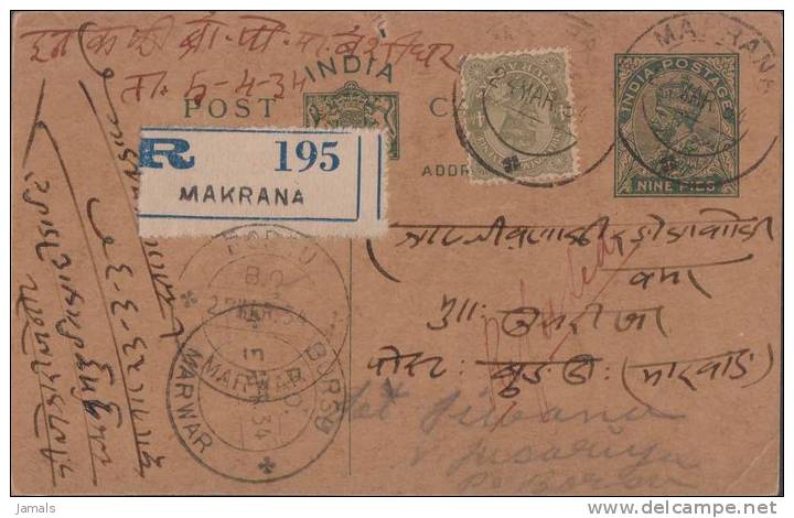 Br India King George V, Postal Card, Registered, India As Per The Scan - 1911-35 Roi Georges V