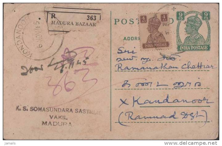 Br India King George VI, Postal Card, Registered, India As Per The Scan - 1936-47 King George VI