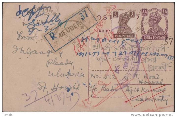 Br India King George VI, Postal Card, Registered, India As Per The Scan - 1936-47 Roi Georges VI