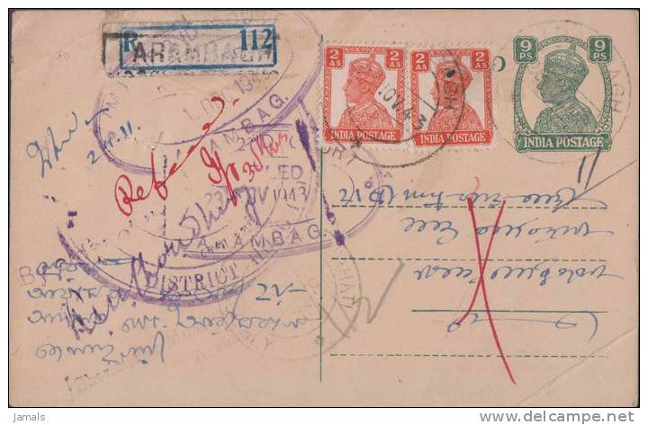Br India King George VI, Postal Card, Registered, India As Per The Scan - 1936-47 Koning George VI