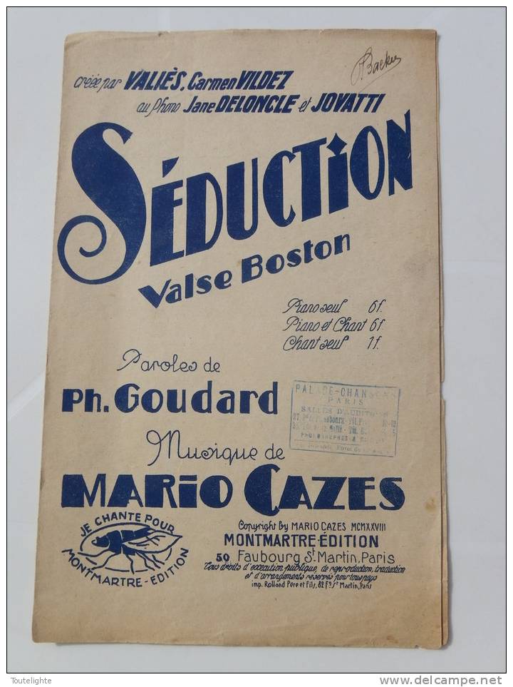 1 Partition       SEDUCTION   (valse Boston) - Partitions Musicales Anciennes