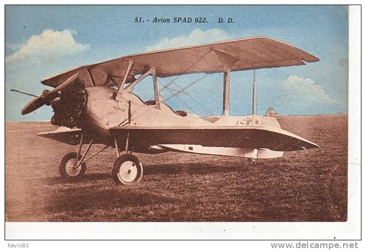 Aviation Avion SPAD 922 Cpa Colorisée - 1914-1918: 1st War