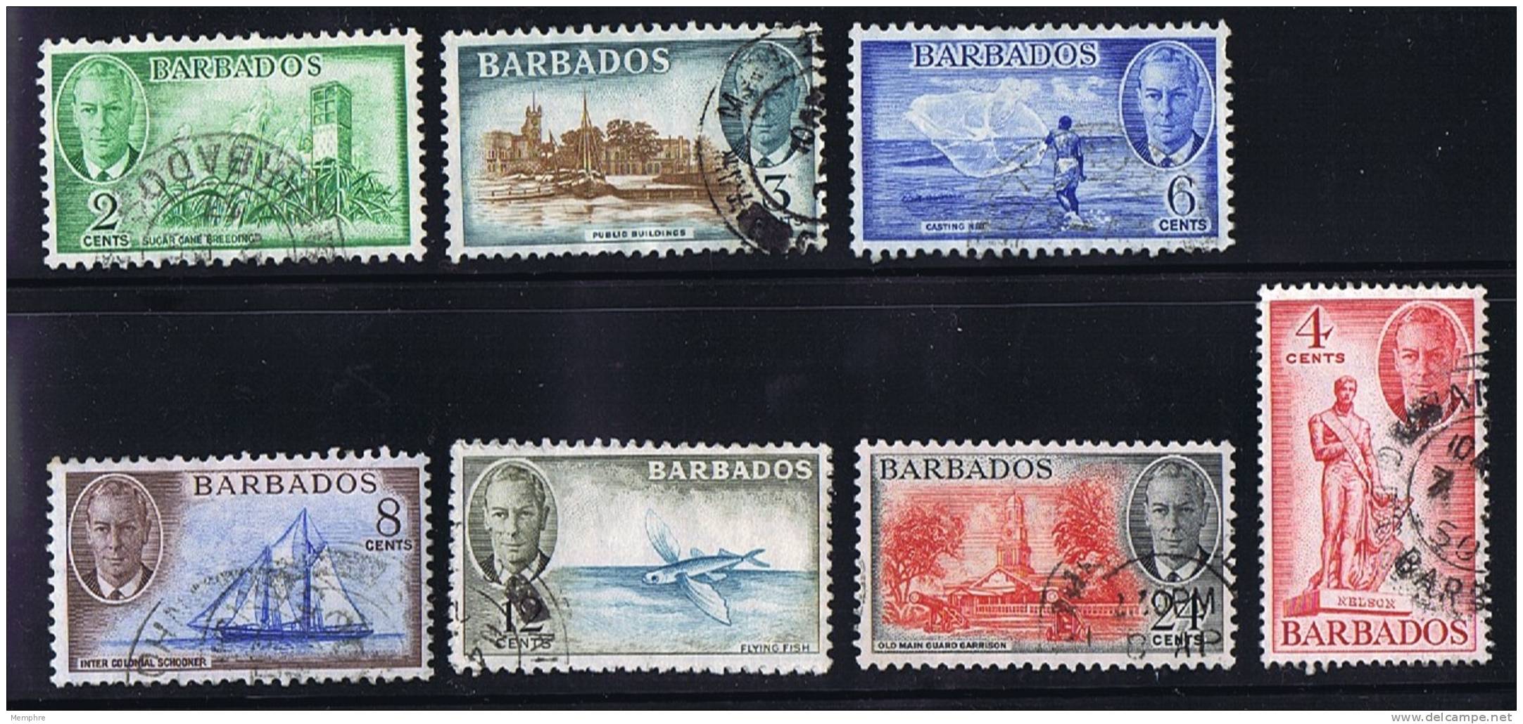 BARBADOS  1950  George VI Pictorials  7 Used Values - Barbados (...-1966)