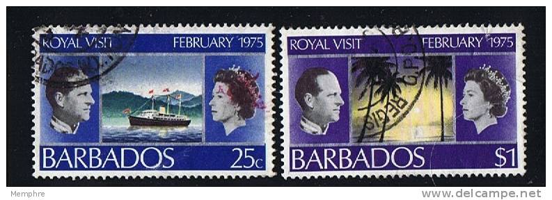 BARBADOS  1975  Royal Visit  Sc 416, 419 Postally Used - Barbades (...-1966)