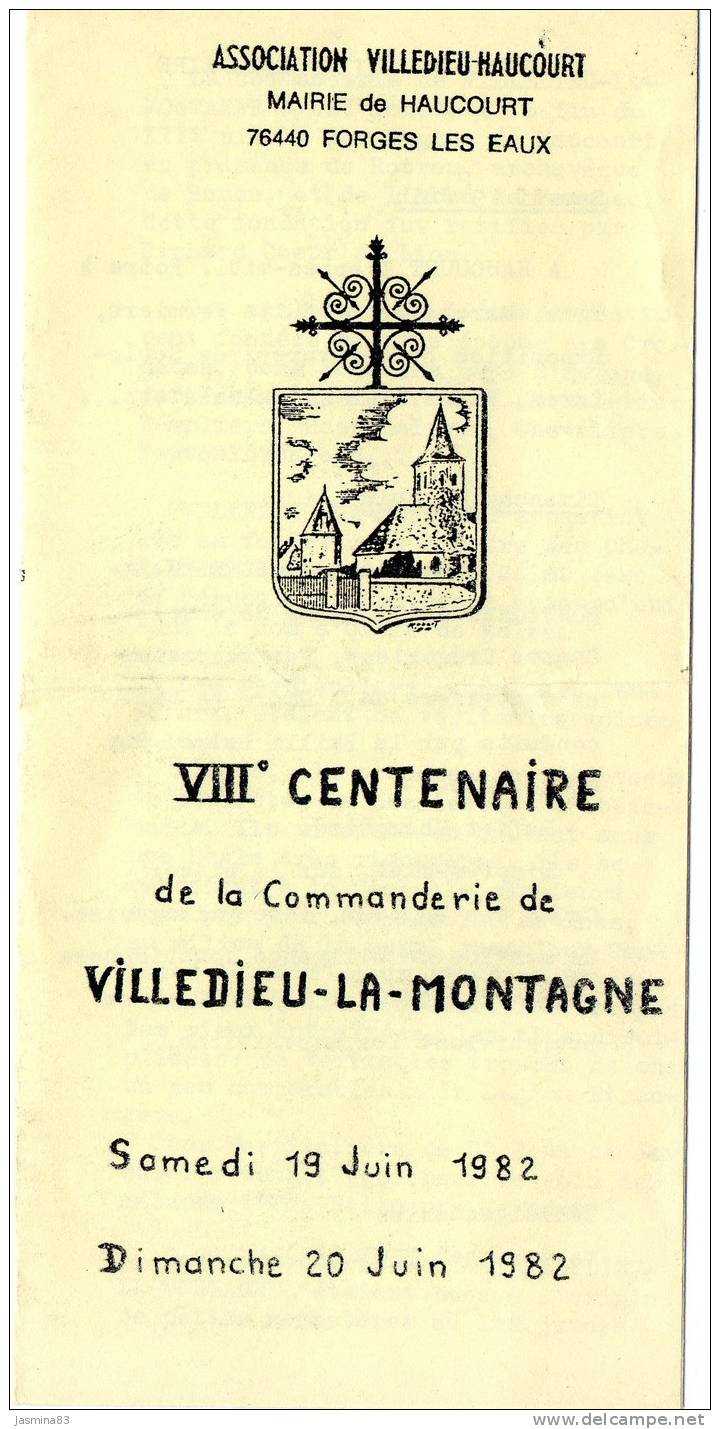 Association Villedieu-Haucourt VIII Centenaire De La Commanderie Villedieu-La-Montagne 19 Et 20 Juin 1982 - Sonstige & Ohne Zuordnung