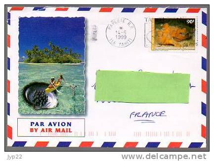 Enveloppe Tahiti Par Avion By Air Mail - CAD Papeete 14-06-1999 - Tp Espèces Marines Rares 90F - Bateau Voilier - Tahití