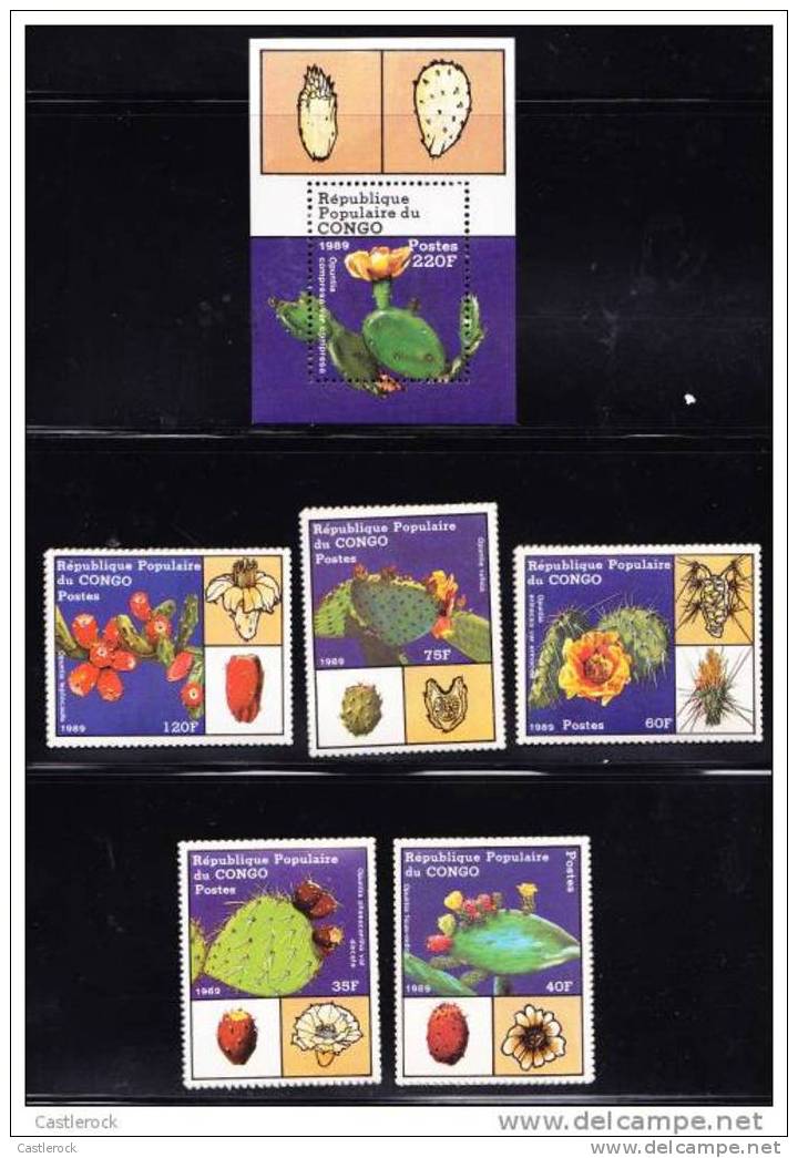 T)1989,CONGO,SET(5),CACTI,WITH S/SHEET,MNH,SCN 832-836,837.- - Sukkulenten