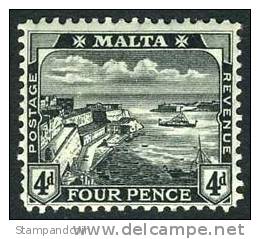 Malta #63 Mint Hinged 4p Black Valletta Harbor From 1915 - Malta (...-1964)
