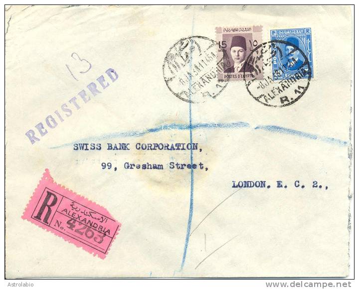 Lettre De Alexandrie Vers London, Recommande 1938. Cover - Cartas & Documentos