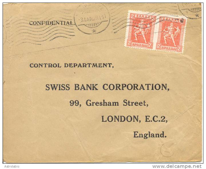 Lettre De Greece Vers London 1929. Cover - Storia Postale