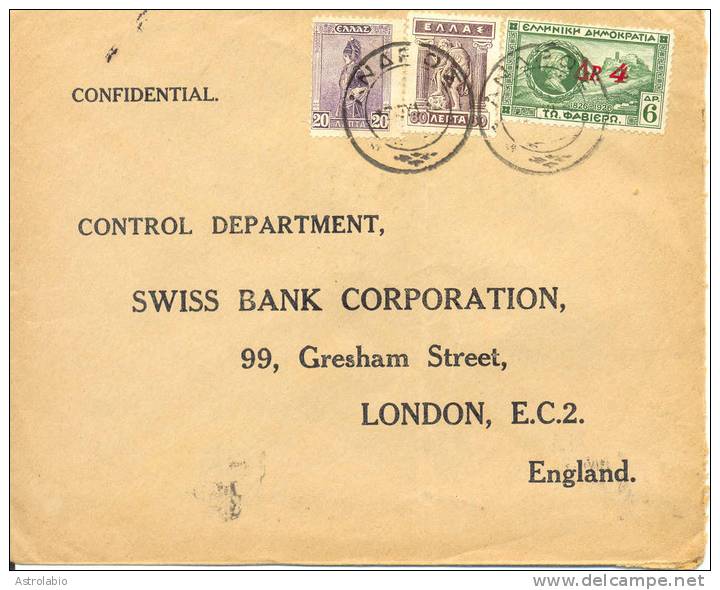 Lettre De Greece Vers London 1932. Flamme Au Dos Cover - Briefe U. Dokumente