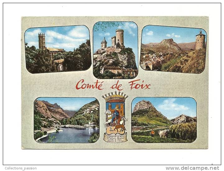 Cp, 09,Comté De Foix, Multi-Vues, Voyagée 1966 - Sonstige & Ohne Zuordnung