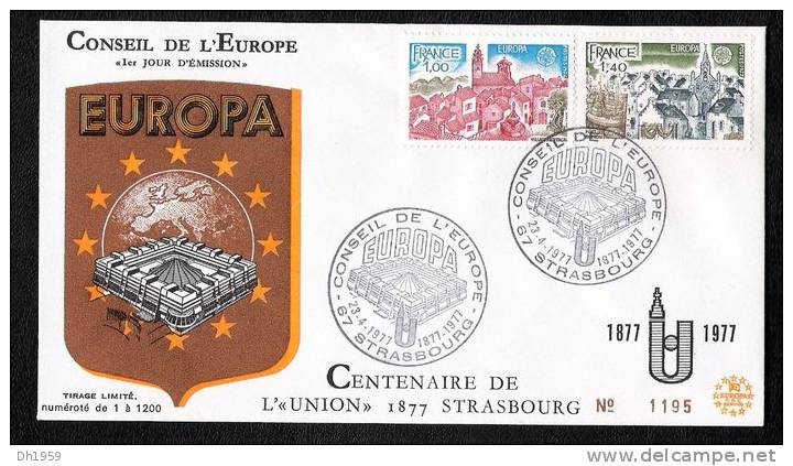 EUROPA CENTENAIRE DE ´UNION 1877 STRASBOURG CONSEIL DE L´EUROPE TIRAGE LIMITE NUMEROTE LIMITED EDITION CEPT - 1977