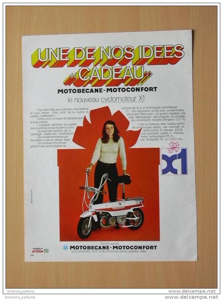 Publicité Papier 1972 Cyclomoteur X1 Motobécane Motoconfort Velomoteur - Advertising