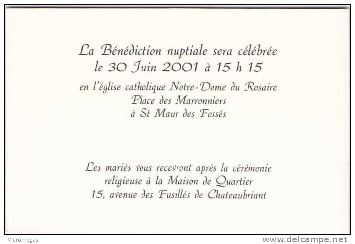 Patrick HAMM - Mariage De Catherine Et Alexandre - Saint-Maur-des-Fossés 2001- Carte Double - Hamm