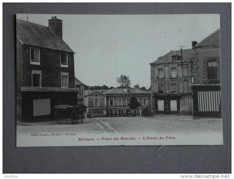 Ref1043 Cpa Briouze Place Du Marché. L'Hotel De Ville. Calèche. Mlles Rogue, Lib Briouze - Briouze