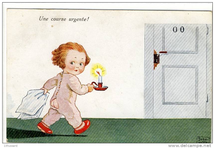 Carte Postale Ancienne Illustrateur John Wills - Une Course Urgente - Petite Fille En Pyjamas - Wills, John