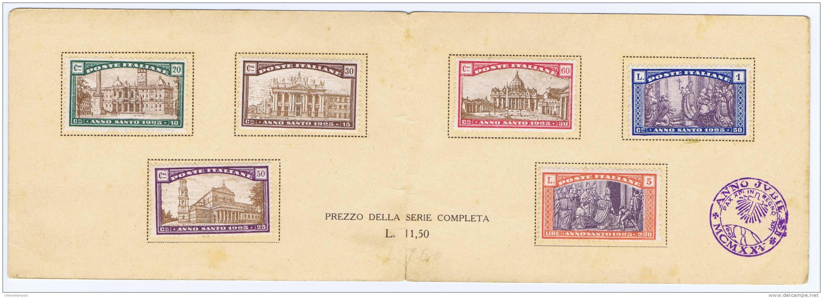 Italy, 1925 Holy Year, Michel 206-211 (1924) In Special Folder - Mint/hinged