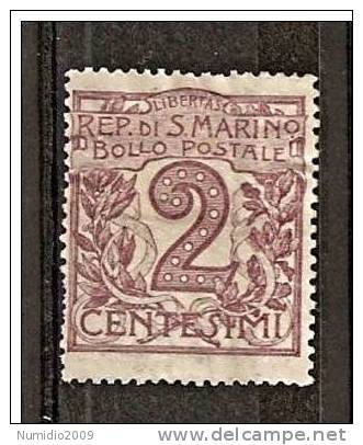 1903 SAN MARINO USATO CIFRA 2 CENT RR2102 - Used Stamps