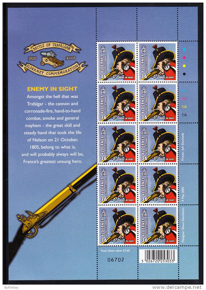 Alderney Scott #252 MNH Minisheet Of 10 36p Enemy In Sight - The Death Of Nelson - Alderney