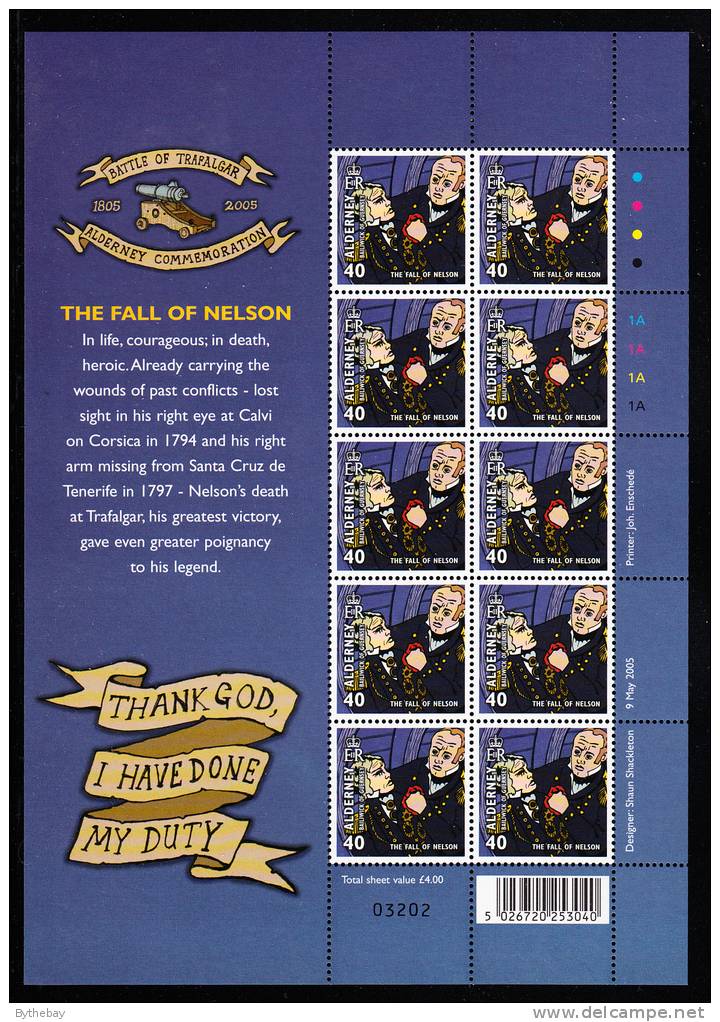 Alderney Scott #253 MNH Minisheet Of 10 40p The Fall Of Nelson - Alderney