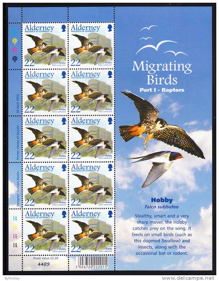 Alderney Scott #185 MNH Minisheet Of 10 22p Hobby - Migrating Birds - Alderney