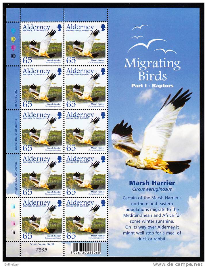 Alderney Scott #190 MNH Minisheet Of 10 65p Marsh Harrier - Migrating Birds - Alderney