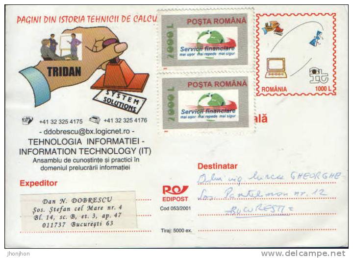 Romania - Postcard 2001- Information Technology-Pages In The History Of Computer - Informatique