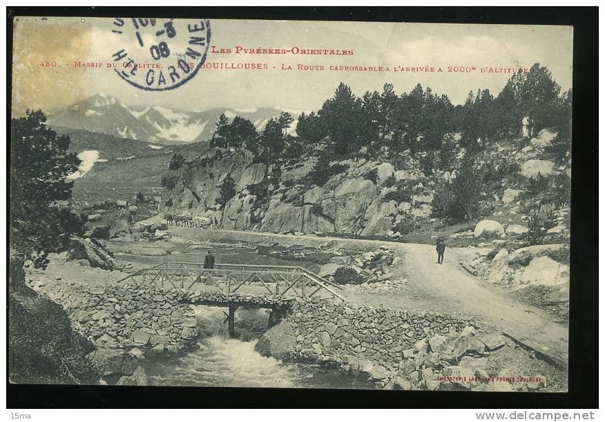 Pyrénées Orientale Les Bouillouses 480 Massif Du Carlitte La Route Carrossable à L´arrivée 1908 Labouche TIMBRE DECOLLE - Other & Unclassified