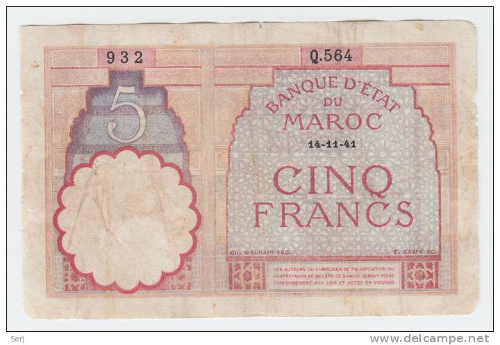 Morocco 5 Francs 14-11-1941 P 23Ab 23A B - Morocco