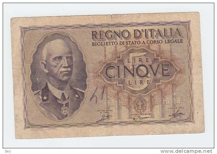 ITALY 5 Lire 1940 P 28 - Italië– 5 Lire