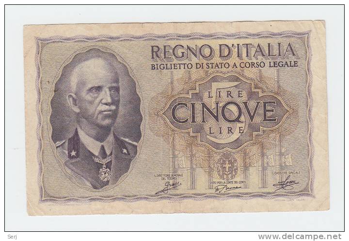 ITALY 5 Lire 1940 P 28 - Italia – 5 Lire