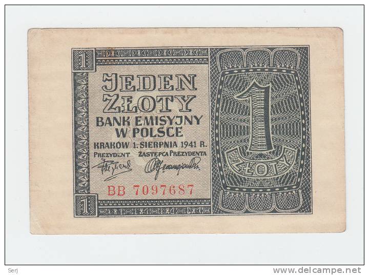 Poland 1 Zloty 1941 VF+ Banknote German Occ. WWII Pick 9 - Pologne