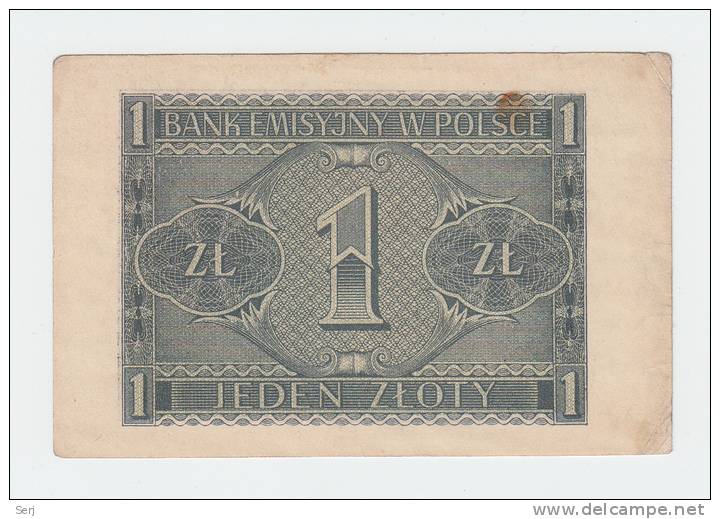 Poland 1 Zloty 1941 VF+ Banknote German Occ. WWII Pick 9 - Polonia