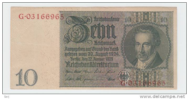 Germany 10 Reichsmark 1929 XF Banknote P 180b 180 B - 10 Mark